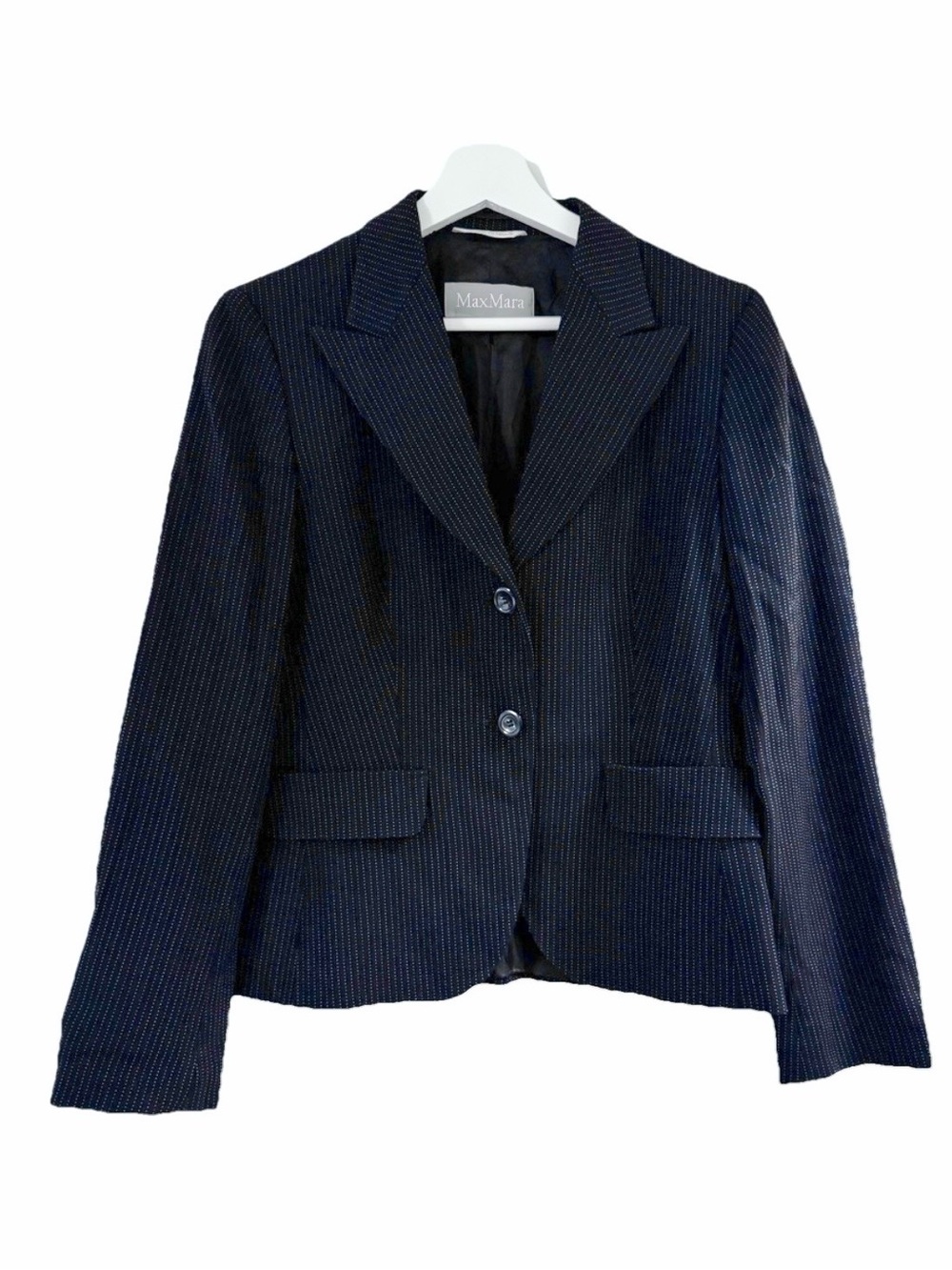 VTG Max Mara Made In Italy Women's Pin Striped Navy Blazer Jacket Notch Lapel 6